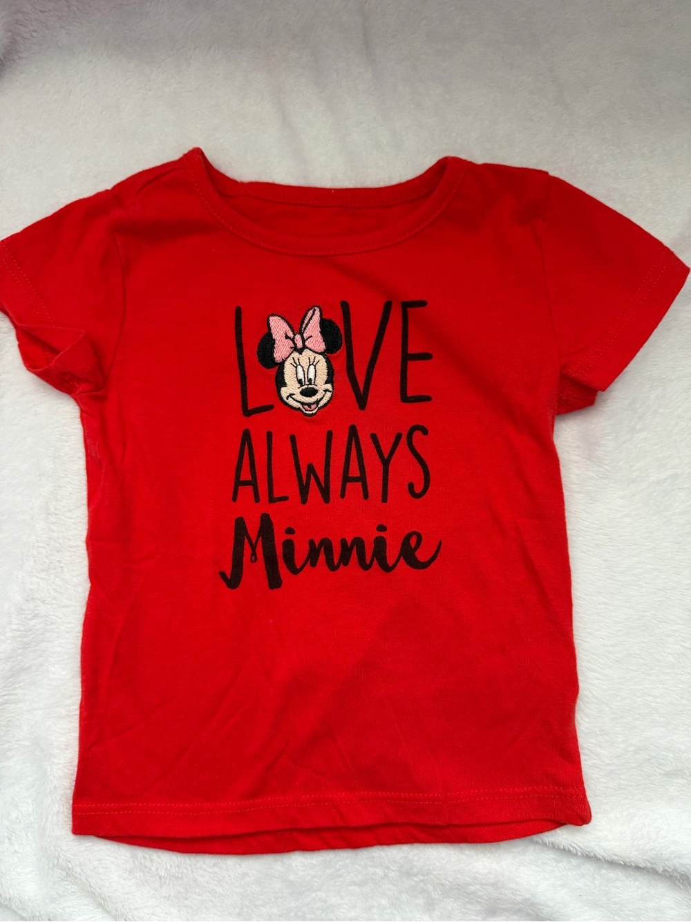 Disney Red Minnie Mouse Tee with Embroidered Bow Graphic